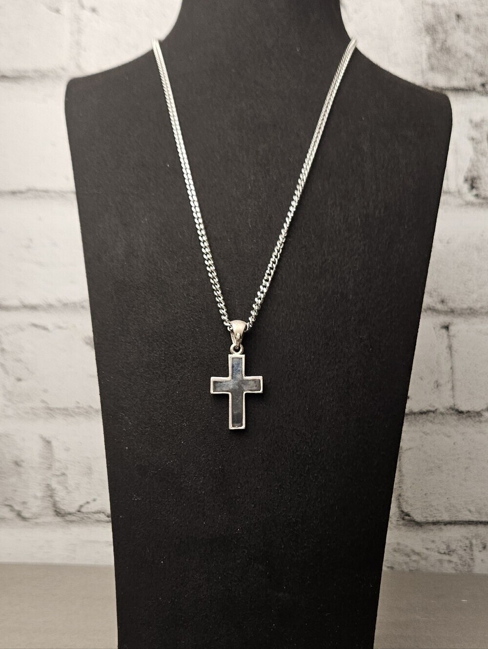 Silver Tone Cross Pendant Necklace Gothic Minimalist Statement Jewelry
